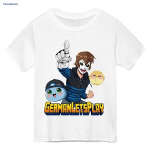 GermanLetsPlay Merch: Maskierter Gamer Held mit Schleim & Kugelfisch T-Shirt - Offizielles Fan-Shirt mit Klumpi & Puffi