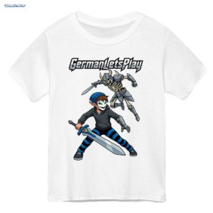 GermanLetsPlay Merch: Maskierter Held gegen Skelettkrieger T-Shirt - Episches Comic-Design
