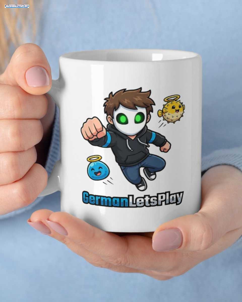 GermanLetsPlay Merch: Tasse: Maskierter Gamer Held & Freunde Becher 1 GermanLetsPlay Merch: Tasse: Maskierter Gamer Held & Freunde Becher